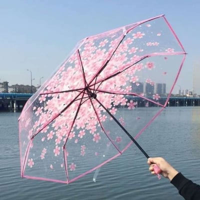 Picture of Transparent Flower Design Folding Women Fashion Umbrella Full Look: 48