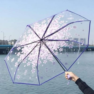 Picture of Transparent Flower Design Folding Women Fashion Umbrella Full Look: 48