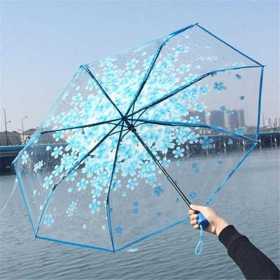 Picture of Transparent Flower Design Folding Women Fashion Umbrella Full Look: 48