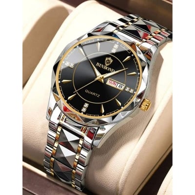 Picture of New Collection POSHI Sale New Top Waterproof Watch Men Business Japan Quartz Dual Calendar Premium Quality Stainless Steel Luxury Golden Watches For Men