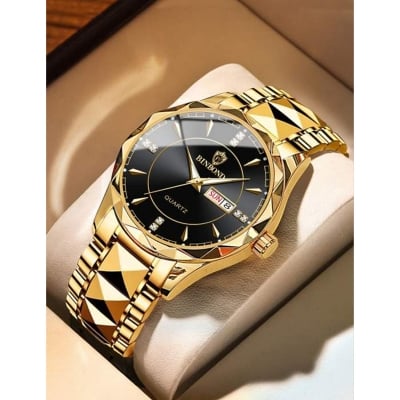 Picture of New Collection POSHI Sale New Top Waterproof Watch Men Business Japan Quartz Dual Calendar Premium Quality Stainless Steel Luxury Golden Watches For Men