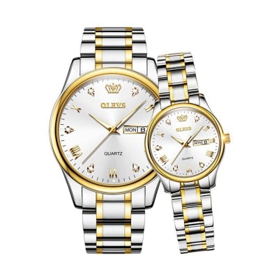 Picture of Olevs Stylish & Fashionable Tone Stainless Steel Analog Wrist Watch Men & Women Couple Set