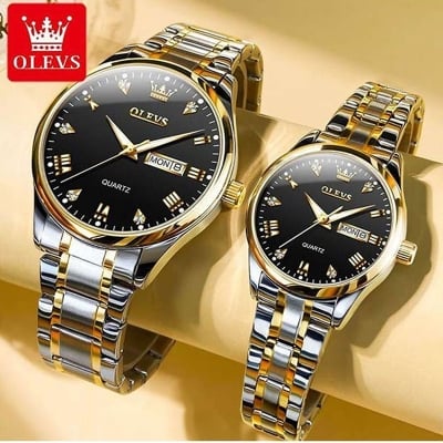 Picture of Stylish & Fashionable Silver And Golden Two-tone Stainless Steel Analog Wrist Watch For Couple