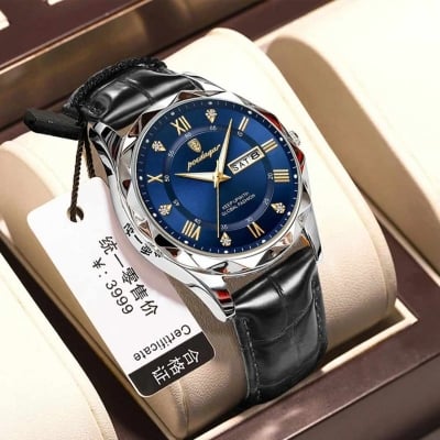 Picture of Poedagar New Men's Business Quartz Watch with Leather Strap, Calendar and Night Light - Stylish Fashion Watch
