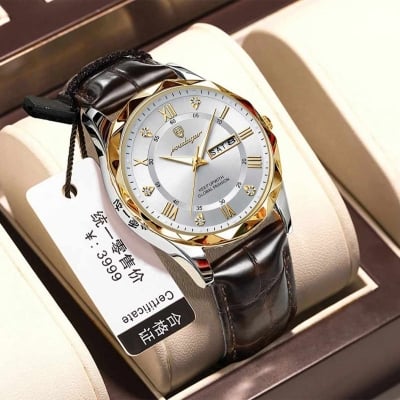 Picture of Poedagar New Business Quartz Watch with Leather Strap, Calendar and Night Light - Stylish Fashion Watch