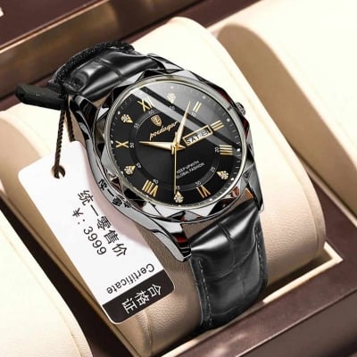 Picture of Poedagar New Men's Business Quartz Watch with Leather Strap, Calendar and Night Light - Stylish Fashion Watch