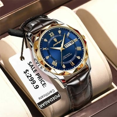 Picture of Poedagar New Men's Business Quartz Watch with Leather Strap, Calendar and Night Light - Stylish Fashion Watch