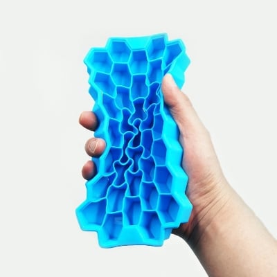 Picture of 37-Cavity Silicone Ice Cube Tray with Lid | Honeycomb Shape Stackable Ice Mold | Durable BPA-Free Ice Maker | Dishwasher Safe Freezer Tray for Home & Kitchen - Multicolor