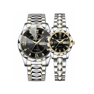 Picture of BINBOND New 2521 Model Relogio Masculino Stainless Steel Luminous Calendar Quartz  Couple Watch