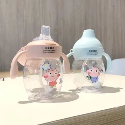 Picture of 340ml Baby Nipple Straw Cup with Gravity Ball | Anti-Spill Training Water Bottle with Handle & Measurement Scale | BPA-Free Portable Baby Feeding Cup for Toddlers