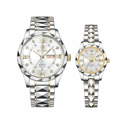 Picture of BINBOND New 2521 Model Relogio Masculino Stainless Steel Luminous Calendar Quartz  Couple Watch