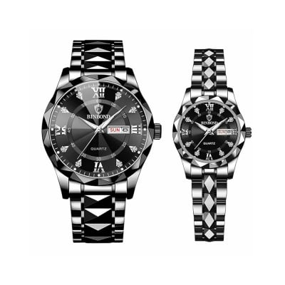 Picture of BINBOND New 2521 Model Relogio Masculino Stainless Steel Luminous Calendar Quartz  Couple Watch