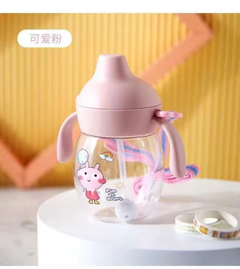 Picture of 340ml Baby Nipple Straw Cup with Gravity Ball | Anti-Spill Training Water Bottle with Handle & Measurement Scale | BPA-Free Portable Baby Feeding Cup for Toddlers