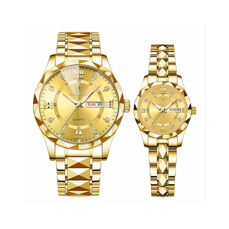 Picture of BINBOND New 2521 Model Relogio Masculino Stainless Steel Luminous Calendar Quartz  Couple Watch