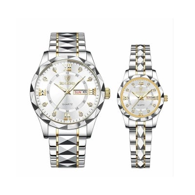 Picture of BINBOND New 2521 Model Relogio Masculino Couple Watch Stainless Steel Luminous Calendar Quartz Watch