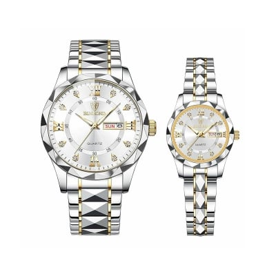 Picture of BINBOND New 2521 Model Relogio Masculino Stainless Steel Luminous Calendar Quartz  Couple Watch