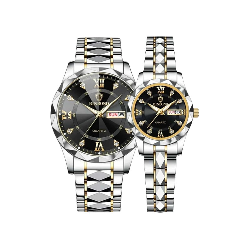 Picture of BINBOND New 2521 Model Relogio Masculino Stainless Steel Luminous Calendar Quartz  Couple Watch