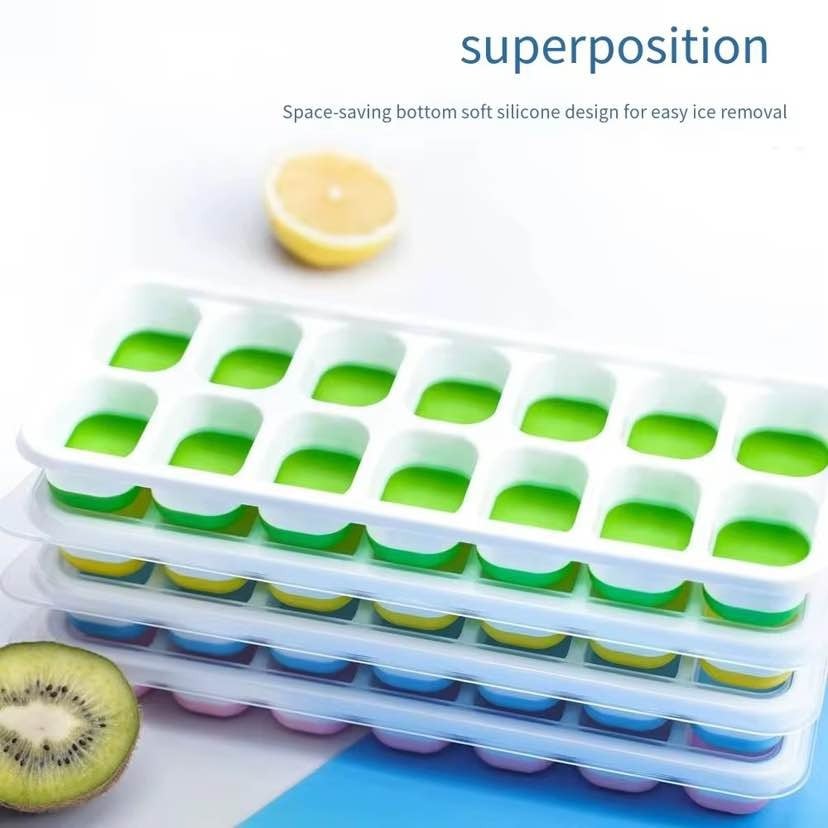 Picture of 14-Grids Reusable Silicone Ice Cube Tray with Lid | Freezer Fruit Ice Maker Mold | BPA-Free Stackable Ice Tray for Kitchen & Summer Drinks (Multicolor) - Multicolor
