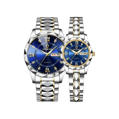 Picture of BINBOND New 2521 Model Relogio Masculino Stainless Steel Luminous Calendar Quartz  Couple Watch