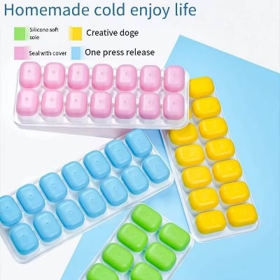 Picture of 14-Grids Reusable Silicone Ice Cube Tray with Lid | Freezer Fruit Ice Maker Mold | BPA-Free Stackable Ice Tray for Kitchen & Summer Drinks (Multicolor) - Multicolor