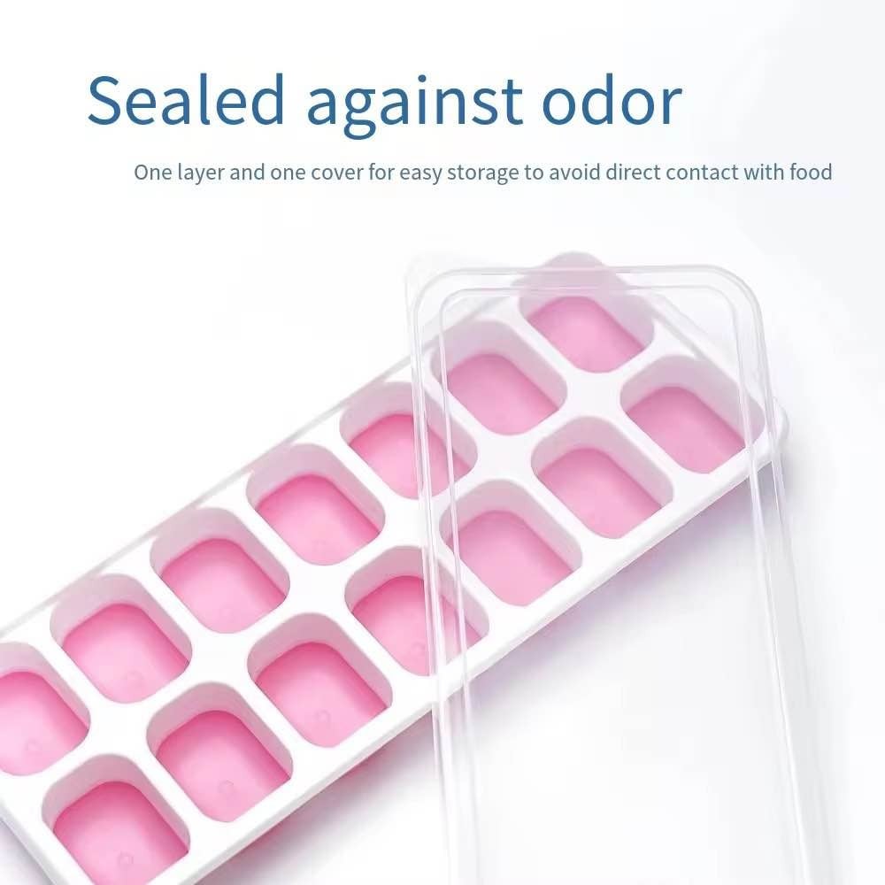 Picture of 14-Grids Reusable Silicone Ice Cube Tray with Lid | Freezer Fruit Ice Maker Mold | BPA-Free Stackable Ice Tray for Kitchen & Summer Drinks (Multicolor) - Multicolor