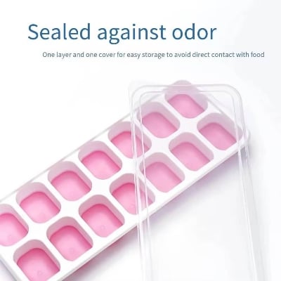 Picture of 14-Grids Reusable Silicone Ice Cube Tray with Lid | Freezer Fruit Ice Maker Mold | BPA-Free Stackable Ice Tray for Kitchen & Summer Drinks (Multicolor) - Multicolor