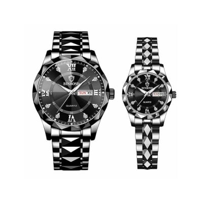 Picture of BINBOND New 2521 Model Relogio Masculino Stainless Steel Luminous Calendar Quartz Couple Watch