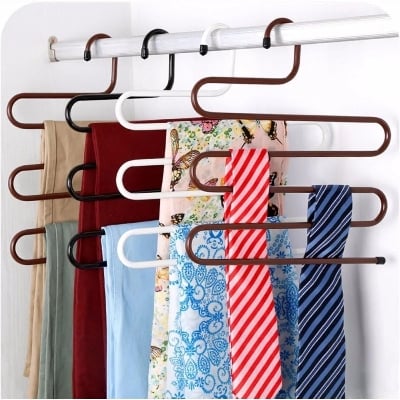 Picture of Stainless Steel S-Shape 5-Layer Pants Hanger | Multi-Layer Folding Metal Clothes Rack | Space Saving Trouser & Clothing Organizer for Wardrobe & Home Use (Multicolor) - Multicolor
