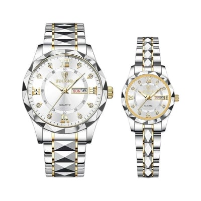 Picture of BINBOND New 2521 Model Relogio Masculino Stainless Steel Luminous Calendar Quartz Couple Watch