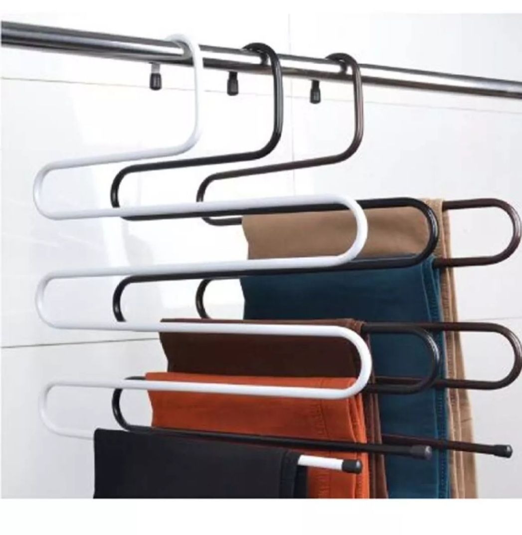 Picture of Stainless Steel S-Shape 5-Layer Pants Hanger | Multi-Layer Folding Metal Clothes Rack | Space Saving Trouser & Clothing Organizer for Wardrobe & Home Use (Multicolor) - Multicolor