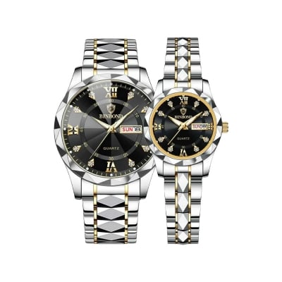 Picture of BINBOND New 2521 Model Relogio Masculino Stainless Steel Luminous Calendar Quartz Couple Watch