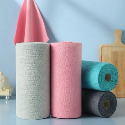 Picture of Reusable Microfiber Cleaning Cloth Roll (20 Sheets) | Washable Kitchen Wipes | Paper Towel Replacement Dish Cleaning Rags | Multi-Purpose Household Cleaning Towel (Multicolor) - Multicolor