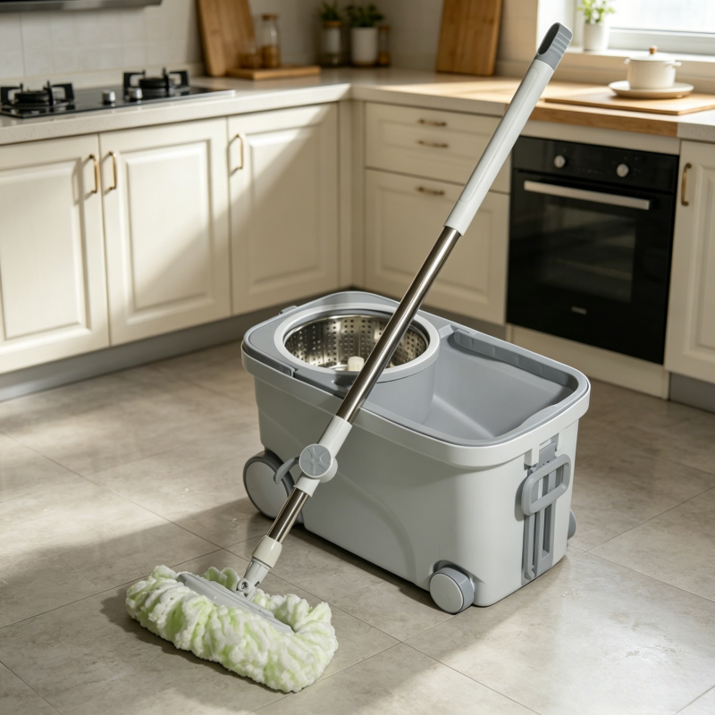 Picture of 360° Spin Mop Bucket Set with Wheels | Floor Cleaning Mop with Removable Basket | Household Cleaning System - Grey