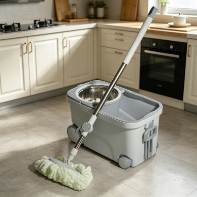 Picture of 360° Spin Mop Bucket Set with Wheels | Floor Cleaning Mop with Removable Basket | Household Cleaning System - Grey