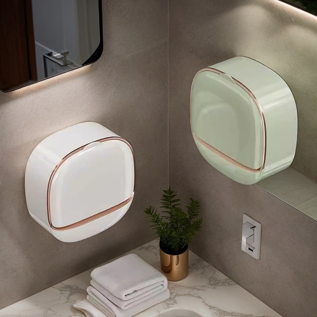 Picture of Organizer Case With Lid Drain Soap Box Wall Mounted Punch-Free Soap Dish Flip-Top Creative Storage Rack Travel Storage