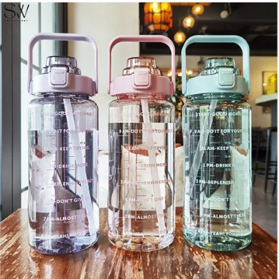 Picture of 2000ml Large Gradient Frosted Water Bottle with Straw & Handle + Free Silicone Bottle Brush | BPA-Free Leak-Proof Sports Water Bottle for Gym, Hiking, Camping & Travel