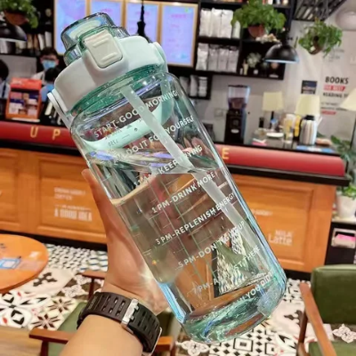 Picture of 2000ml Large Gradient Frosted Water Bottle with Straw & Handle + Free Silicone Bottle Brush | BPA-Free Leak-Proof Sports Water Bottle for Gym, Hiking, Camping & Travel