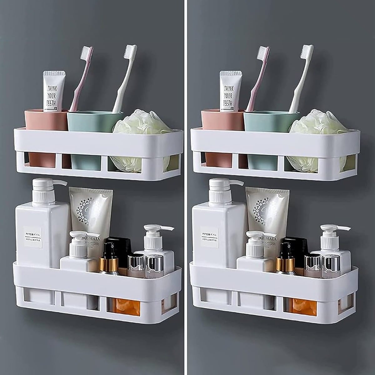 Picture of Wall Hanging Plastic Storage Shelf | Multi-Purpose Kitchen & Bathroom Organizer Rack | Drill-Free Wall Mounted Storage Basket