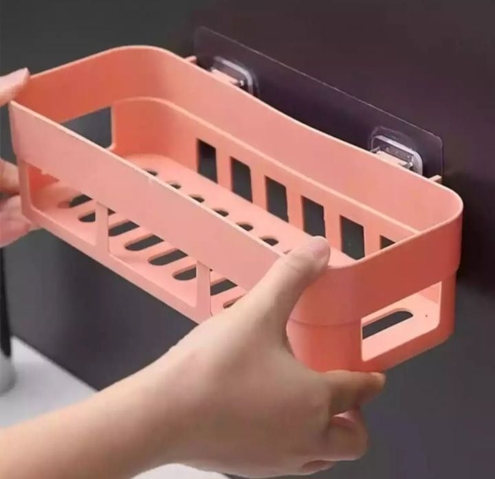 Picture of Wall Hanging Plastic Storage Shelf | Multi-Purpose Kitchen & Bathroom Organizer Rack | Drill-Free Wall Mounted Storage Basket