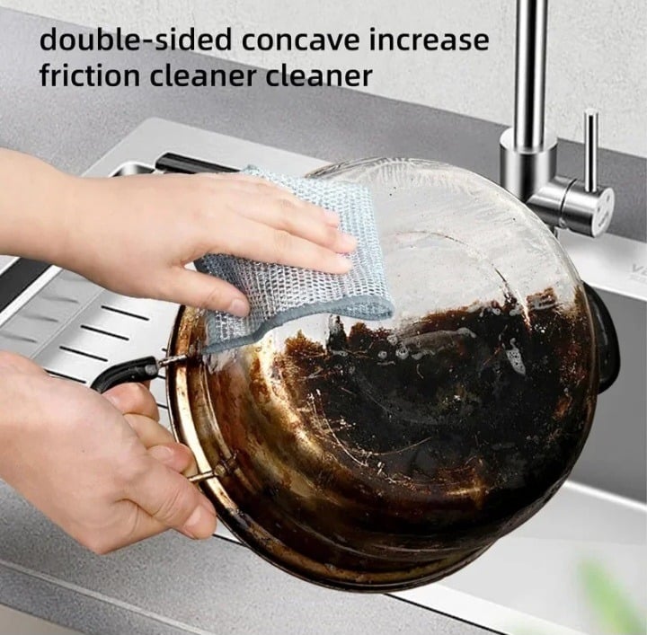 Picture of 10 Pcs Magic Cleaning Cloth Set | Single-Sided Steel Wire Dishwashing Rags | Multi-Purpose Kitchen Cleaning Cloth for Pots, Plates & Utensils - Silver