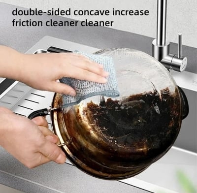 Picture of 10 Pcs Magic Cleaning Cloth Set | Single-Sided Steel Wire Dishwashing Rags | Multi-Purpose Kitchen Cleaning Cloth for Pots, Plates & Utensils - Silver
