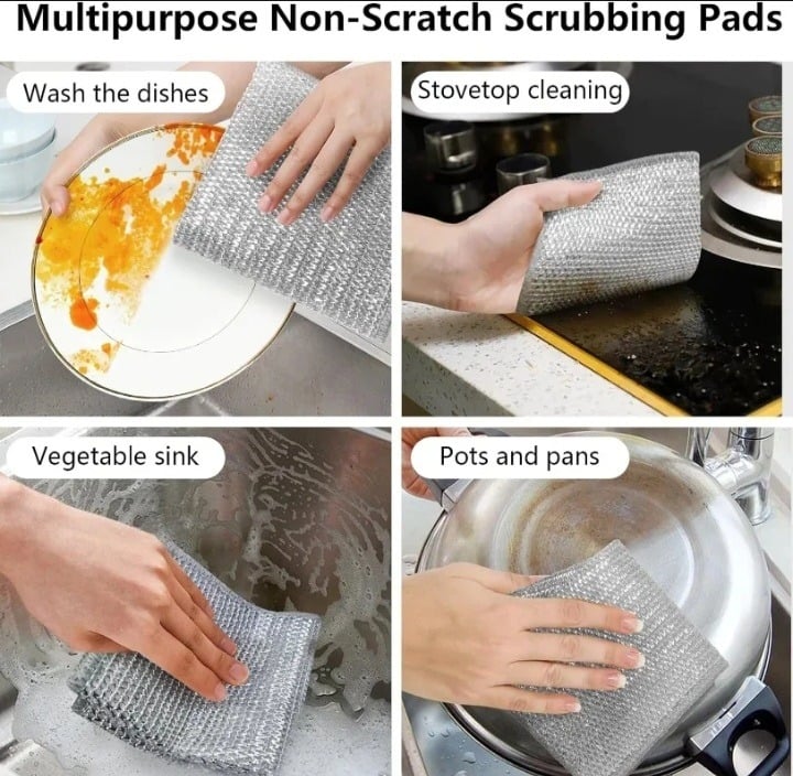 Picture of 10 Pcs Magic Cleaning Cloth Set | Single-Sided Steel Wire Dishwashing Rags | Multi-Purpose Kitchen Cleaning Cloth for Pots, Plates & Utensils - Silver