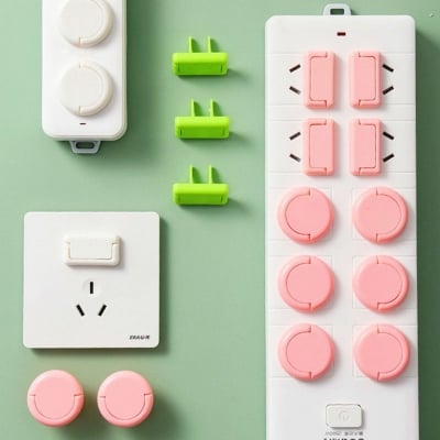 Picture of 10 Pcs Baby Safety Socket Cover Protector | Child Anti-Electric Shock Power Outlet Plug Covers | Kids Electrical Socket Safety Protection Caps (Multicolor) - Multicolor