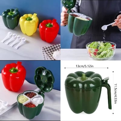 Picture of Capsicum Shape 4-Compartment Seasoning Spice Jar | Plastic Spice Box Organizer with Separate Sections | Kitchen Masala Storage Container (Multicolor) - Multicolor