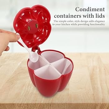 Picture of Capsicum Shape 4-Compartment Seasoning Spice Jar | Plastic Spice Box Organizer with Separate Sections | Kitchen Masala Storage Container (Multicolor) - Multicolor