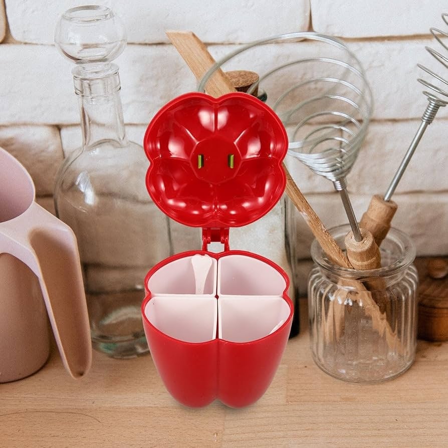 Picture of Capsicum Shape 4-Compartment Seasoning Spice Jar | Plastic Spice Box Organizer with Separate Sections | Kitchen Masala Storage Container (Multicolor) - Multicolor