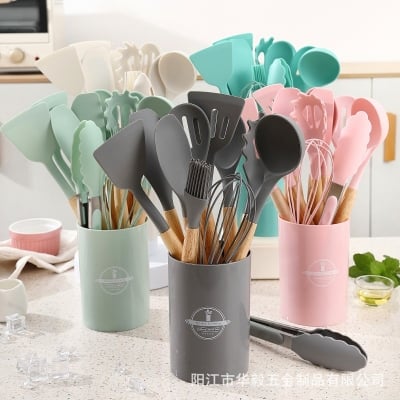 Picture of 12-Piece Silicone Kitchen Utensil Set | Non-Stick Cooking Tools Set with Spatula, Soup Ladle & Kitchen Accessories | Heat Resistant Household Kitchenware Set (Multicolor) - Multicolor