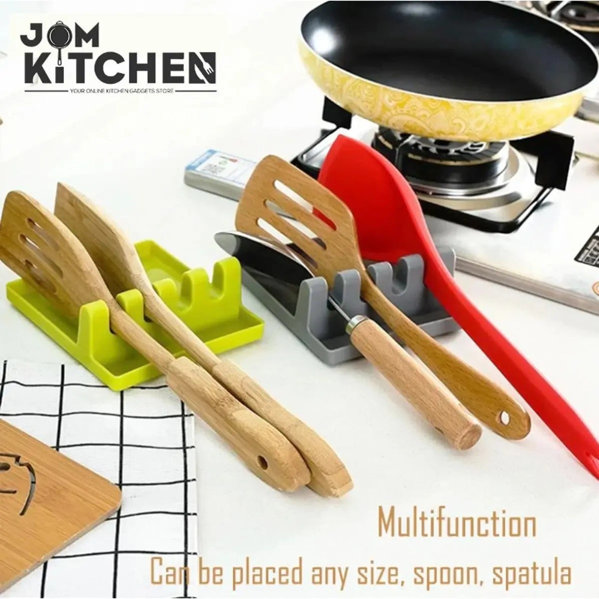 Picture of Plastic Spoon Rest Holder with 4 Slots | Kitchen Utensil Organizer Stand | Heat Resistant Cooking Spoon & Ladle Holder for Kitchen Counter (12.7×14.3×5cm) - Multicolor