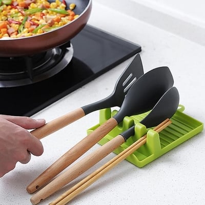 Picture of Plastic Spoon Rest Holder with 4 Slots | Kitchen Utensil Organizer Stand | Heat Resistant Cooking Spoon & Ladle Holder for Kitchen Counter (12.7×14.3×5cm) - Multicolor
