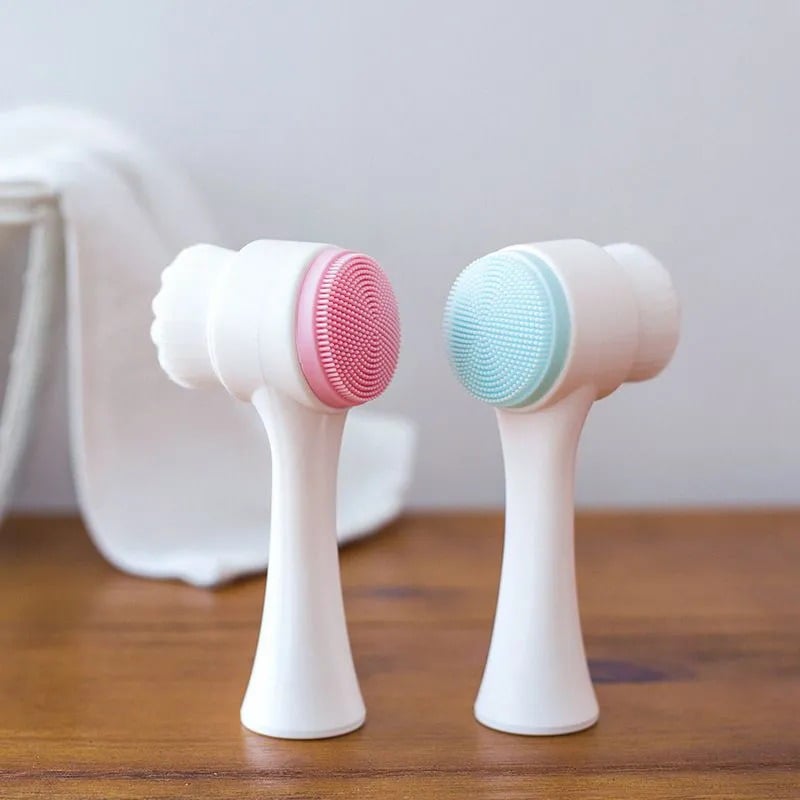 Picture of 3D Double-Head Silicone Facial Cleansing Brush | Manual Face Cleaning & Exfoliating Tool | Soft Silicone Deep Pore Skin Care Brush for Men & Women (Multicolor)